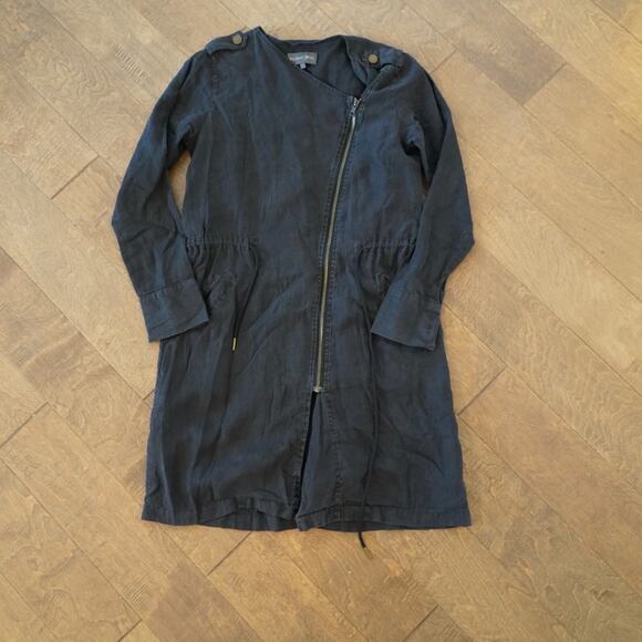MICHAEL STARS BLACK WATER RESISTENT WOVEN LINEN TRENCH ZIP COAT SIZE S $278‎ - Picture 1 of 9